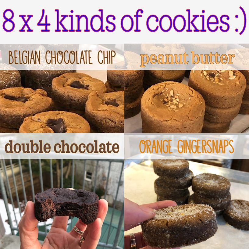 JUMBO COMBO - 4 boxes of 8 Cookies (Boyfriend Chocolate Chip, Orange Gingersnaps, Peanut Butter, Double Chocolate)